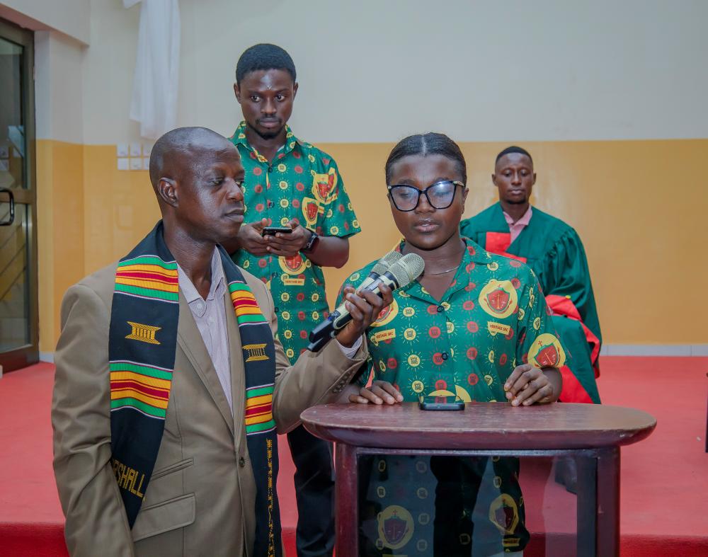 Theresah Kwakyewah Baidoo delivering her final SRC Address at Heritage Christian University.